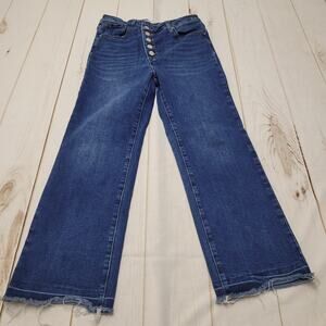 Hidden jeans Elsie high rise criss cross button fly dark wash raw hem